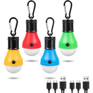 Led Camping Lantern USB Rechargeable, Outdoor Tent Lights for Camping Hanging, Kids with Clip Hook Camping Flashlight (Pack of 4 Colored)