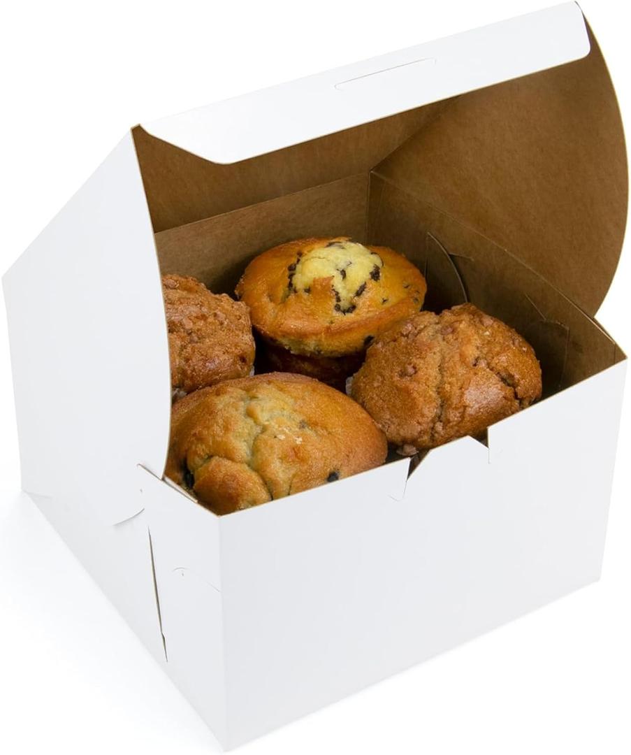 FC Meyer Bakery Boxes - Reversible 6 Classic Box For Pastries & Cookies, Secure Your Bakery Box With Special Side Panel Clips & A Front Tuck Lock, Made In USA, Size 6 x 6 x 3 (Pack of 50)