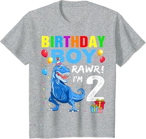 Kids 2 Year Old Shirt 2nd Birthday Boy T Rex Dinosaur T-Shirt 3T