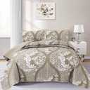 Beige Quilt Set King Size, Boho Damask Tan Bedspread Coverlet Set Soft Lightweight Microfiber Luxury Bedding Set 3 Pieces for All Season (104"x90")