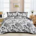 DJY Black Comforter Set Queen, 7 Pieces Black and White Botanical Comforters Queen Size Elegant Plants Print with Sheets Bed in a Bag Soft Microfiber Reversible Complete Bedding Sets for All Season