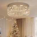 VETRULUS Crystal Chandeliers for Living Room 20Inch Flush Mount Crystal Ceiling Light Fixtures Modern LED Chandelier for Dining Room Kitchen Foyer Chrome Silver