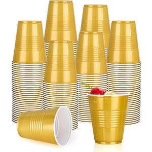 100 PCS Party Cups 12 Oz Plastic Cups Bulk for Party Graduation Wedding Birthday Family Gatherings and New Year (Gold)