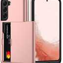 Nvollnoe for Samsung S22 Case with Card Holder 5G 6.1 inch Slim Dual Layer Heavy Duty Protective for Galaxy S22 Case Hidden Card Slot Wallet Case for Samsung S22 (Rose Gold)