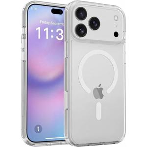 Clear Magnetic Phone Case Compatible for iPhone 17 Pro Max Supports Magnetic Wireless Charging, Slim TPU Bumper + Acrylic Back, Shockproof Transparent Cover