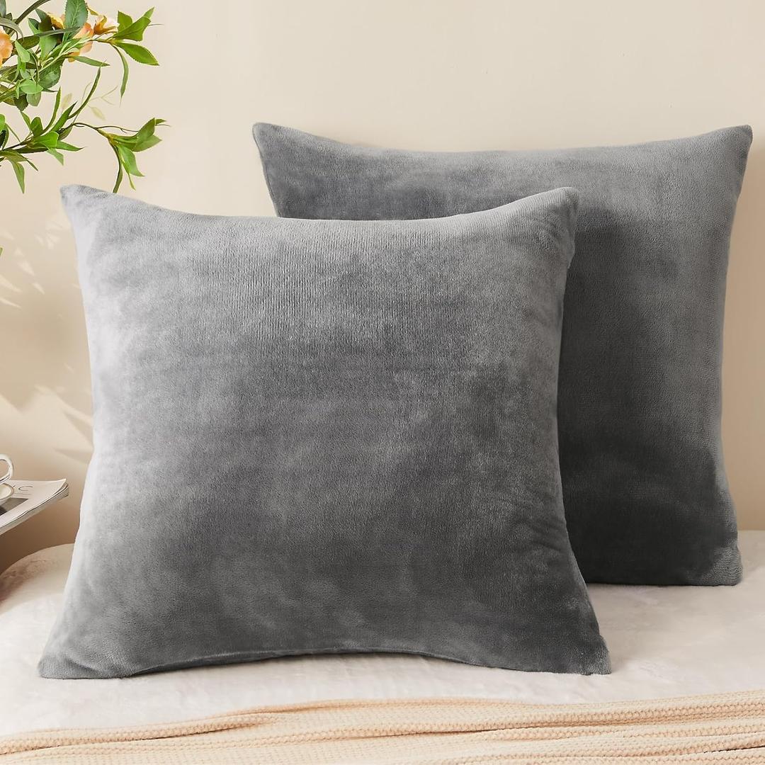 BEDELITE Velvet Pillow Covers 26x26 with Zipper, 2 Pack Super Soft Square Pillow Covers for Bedroom, Sofa, Couch,Luxury Cozy Fleece Pillowcases for All Seasons(26x26 Inches, Grey) (Gray)