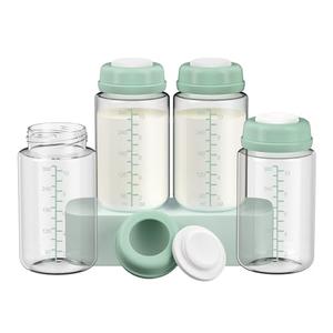 IVARONAL 4 Pack 10oz Wide-mouth Breastmilk Storage Bottle for Momcozy 22oz Portable Breast Milk Cooler, Pumping Storage Containers Compatible with Spectra S1/S2/9 Plus/SG/Motif Luna (4PC/Green Lids)