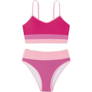 ZAFUL Women Tankini Set, Ribbed High Cut Surplice Swimsuit Bathing Suit with Spaghetti Straps (Small, 12-pink Multicolor)