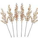GREENTIME 6 Pack Golden Artificial Long Berry Stems Fake 25.2" Christmas Picks Faux Holly Berries Branches for Christmas Wreath Vase Holiday Home Decor