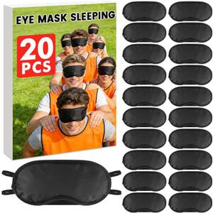 20 PCS Sleep Eye Masks Blindfolds - Light-Tight with Nose Pad & Adjustable Strap, Bulk Comfortable Breathable Party Supplies for Team Building Travel, Black Eye Cover for Women Men