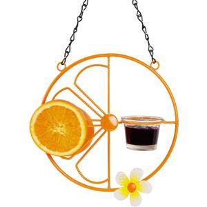 FORUP Oriole Bird Feeder for Outdoors Jelly and Oranges, Orange Fruit Oriole Jelly Bird Feeder, Outdoor Garden Metal Hanging Drinking Grape Jelly Container Hummingbird Feeder, One Pack