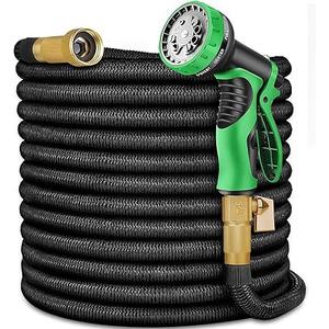 Expandable Garden Hose 150 ft., Lightweight Flexible Water Hose with Durable Collapsible Latex Core & Solid Brass Fittings, 150ft Retractable Stretch Hose, Black (Nozzle Not Included)