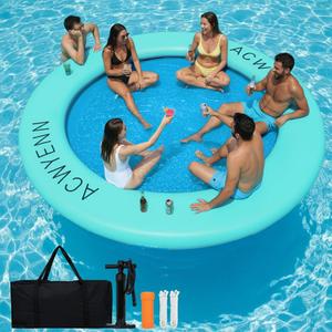 ACWYENN 6/8/10/12FT Inflatable Water Hammock Lake Floats for Adults Round Floating Ring Hammock for Lake Pool Beach (10FT Mint Green+Light Blue)