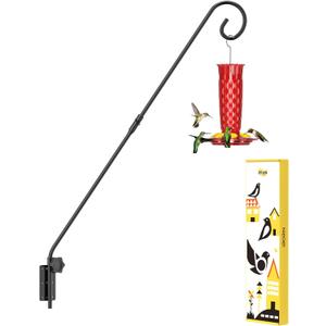 iBorn Wall Mount Deck Hook, 28" Hummingbird Feeder Hanger, Heavy Duty Bird Feeder Pole for Hanging Bird Feeder, Planter, Suet Baskets, Wind Chimes, 180 Rotatable Arm, Solid Wire, Pack of 1