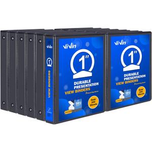 3 Ring Binder 1 Inch, ViVin Sturdy 1"-Round Ring Binder with 2 Interior Pockets, Clear View Cover, PVC-Free, Fits 200 Sheets of 8.5'' x 11'' Paper, Office Home School (12 Pack, Black)