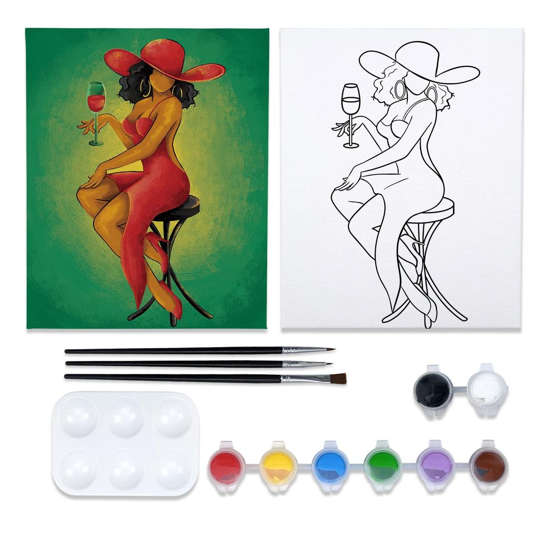 Nuberlic 12x16 Canvas Painting Kit Pre Drawn Canvas for Painting Birthday Gift Elegant Lady Theme Painting Kit DIY Adult Sip and Paint Party Favor Mothers Day Gift