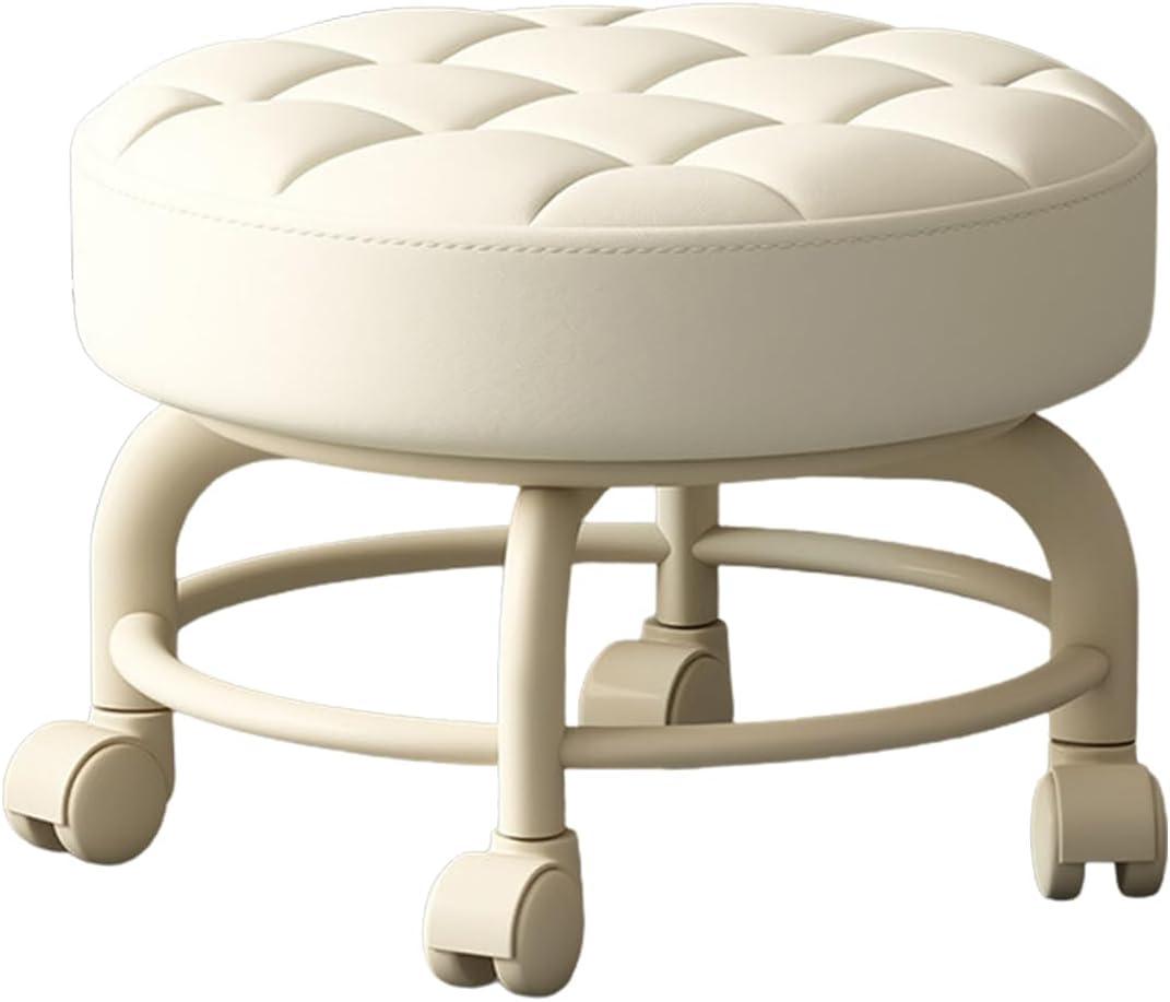 Low Height Rolling Stool with Wheels Heavy Duty Rolling Stools 360 Degree Rotating for Home Cleaning Garage Fix Stool Outdoor Office Working Flooring Cleaning (White)