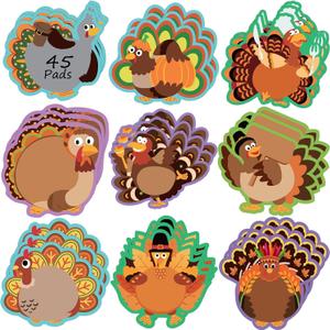 45 Pads 900 Sheets Thanksgiving Sticky Notes Turkey Self Sticky Memo Pads Adhesive Cute Sticky Notes Self Stick Pads for Office School Classroom Supply Student Kids Autumn Fall Party Favor, 9 Styles