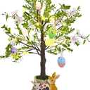 DR.DUDU Lighted Easter Tree 23.5 Inch - Pre-Lit Easter Decorations for Table with Eggs & Bunny Pot, Spring Trees Centerpiece with Lights for Dining Room, Home, Mantel, Office Dcor