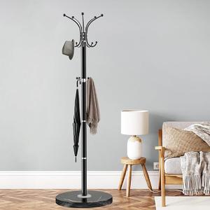 Metal Coat Rack Stand, Modern Coat Rack Freestanding with Natural Marble Base, 360° Rotary Design Coat Racks with 14 Hooks, Coat Tree for Bags, Hats, Entryway, Office
