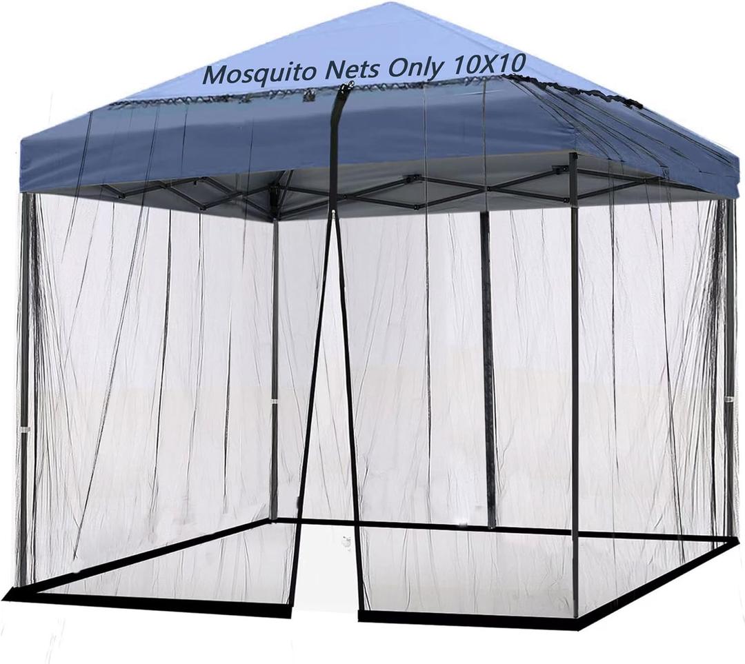 10x10 Mosquito Netting for Patio Camping Gazebo/Pop Up Canopy Tent,Double Door Side Screen Easy Installation BlackOnly Mosquito Net No Frame (Around 10x10FT)