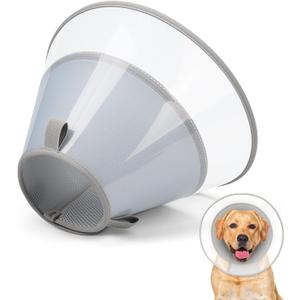 Dog Cone Collar with Soft Pad, Transparent Elizabeth Recovery Collar for Large, Medium, Small Dogs to Stop Licking, Pet Head Cone Alternative After Surgery, Neutering, Injury (L) (Gray)