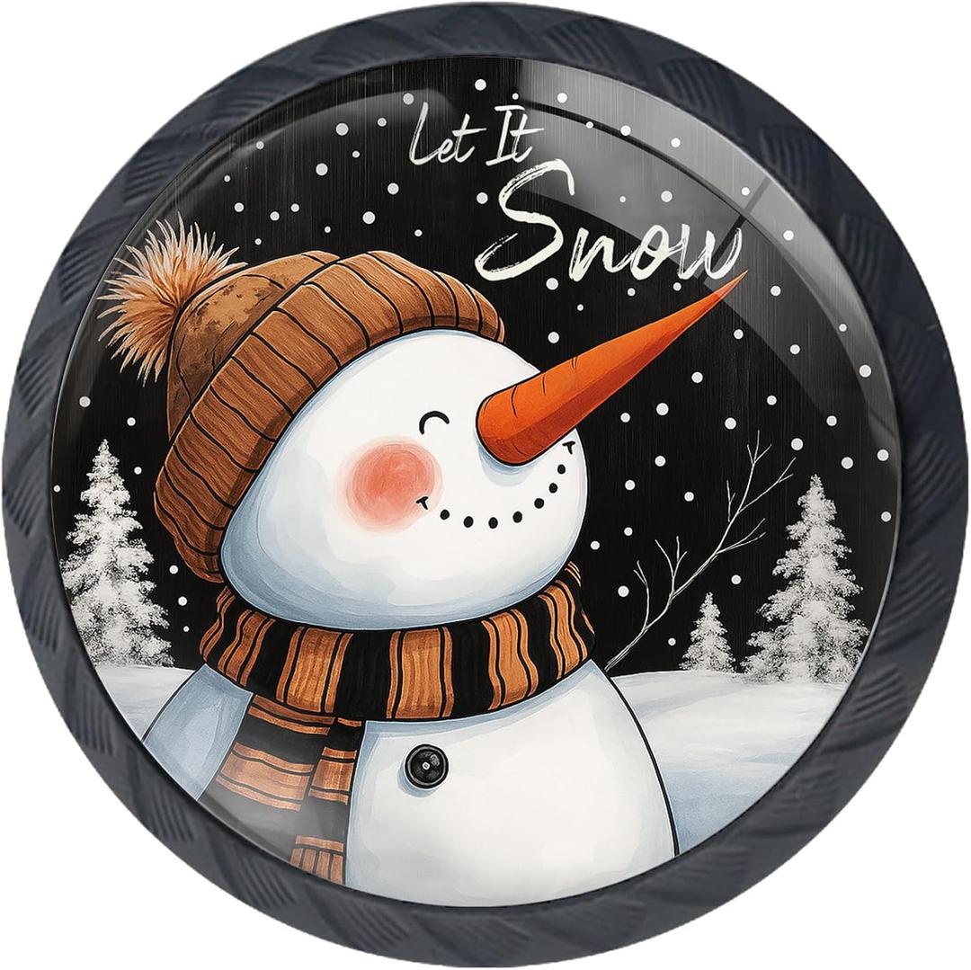 4 Pack Let It Snow Snowman Kitchen Cabinet Knobs Round Drawer Pulls Dresser Cupboard Door Handles
