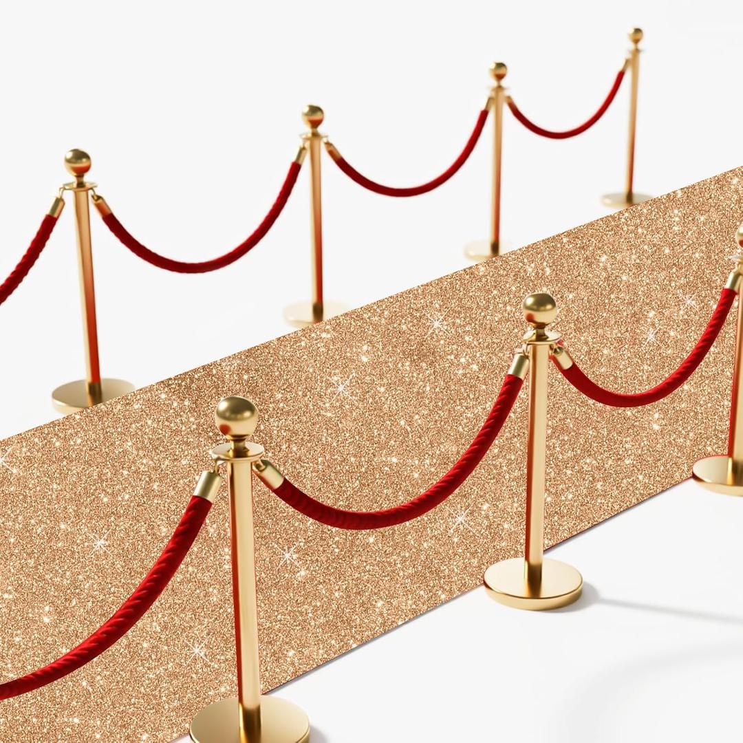 Glitter Carpet Runner 2.6FT x 30FT  Premium Non-Woven Sparkle Rug for Weddings, Movie Theme Parties & Events | Aisle Runner for Grand Entrances & Red Carpet Vibes (Glitter Gold, 2.6FTx30FT)
