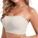 DEANGELMON Strapless Bras for Women Wireless Push Up Non-Slip Bandeau Bra Seamless Clear Straps TubeTop Padded Bralette (X-Large, Beige)