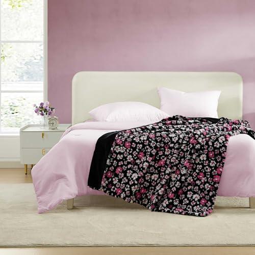 Betsey Johnson - Blanket, Buttery-Soft Faux Fur Throw Blanket for Couch or Bed, Boldly Plush & Oversized Bedding (Leopard Rosettes Black, 50" x 70")