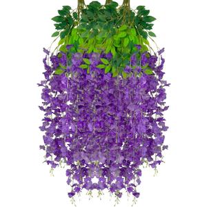 12 Pack Purple Wisteria Hanging Flowers Garland, 3.77 Feet Artificial Flower Vines, Fake Wisteria, Artificial Vines Hanging Garland for Backdrop Outdoor Yard Garden Decor
