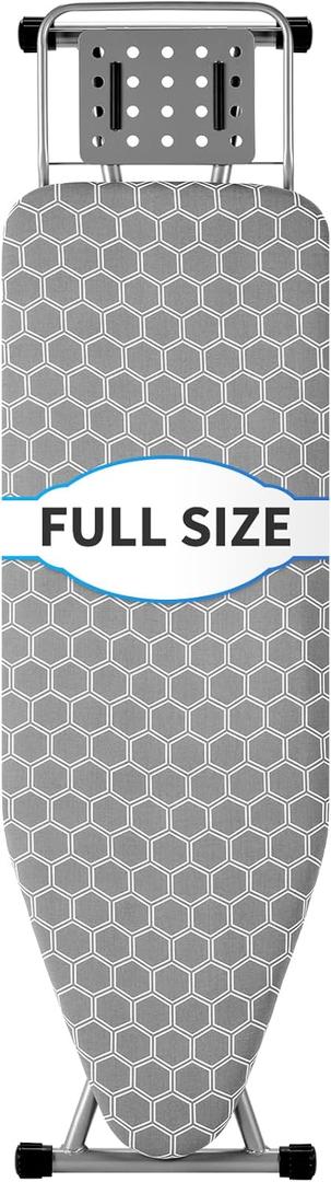 Full Size Ironing Board 57" L X15 W, Large Wide Sturdy Ironing Board with Iron Rest, Foldable Adjustable Iron Board with Heat Resistant Cover, Enhanced Stability (Silver Gray)