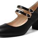IDIFU Women's Dress Shoes for Women Pumps Mary Jane Heels Low Block Round Closed Toe Wedding Office Work