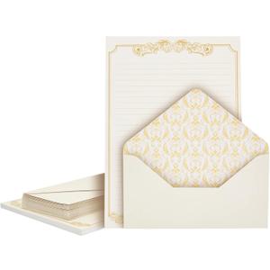 Paper Junkie Letter Paper & Envelopes Set - 60 Sheets (7.2 x 10.2 In) & 30 Ivory Envelopes (4 x 7.7 in), Gold Border, 100 GSM - Vintage Lined Stationery for Love Letters & Invitations