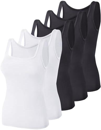 BQTQ 5 Pack Women's Tank Tops Square Neck Sleeveless Ladies Tank Top Undershirts, XL