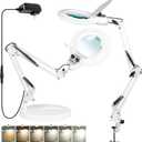 10X Magnifying Glass with Light and Stand, KIRKAS Upgrade Infinite Color Modes & Stepless Dimming LED Magnifying Lamp with Clamp, 2 in 1 Lighted Magnifier Lamp for Craft Reading Hobby Close Work-White