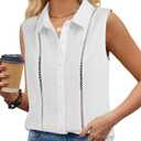 Remidoo Women's Sleeveless Button Down Shirt Eyelet Blouses Collared Tank Tops White Small