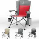XL Heavy Duty Camping Chair 396lb Capacity (525lb Max)  Waterproof 1680D Oxford Fabric, 2" Padded Seat & Back, Cup Holder, Cooler Pocket, Portable for Camping, Beach & Tailgating (Slate/Red)