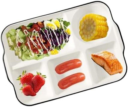 AIYoo 12.5inch Ceramic Divided Plate,5 Compartment Portion Control Plate,Reusable Bariatric Plate for Adults,White Dinner Plates for Daily Use,Dessert Plates for Balanced Meal