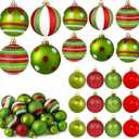 Hungdao 32 Pcs Christmas Ball Ornaments Lime Green Red Christmas Ornament Plastic Xmas Tree Decoration Assorted Size Dot Stripe Holiday Ornament for Tree Home Indoor Decor, 3.1/2.3/1.5 Inch