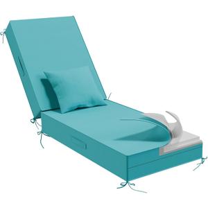 Outdoor Water-Resistant Olefin Chaise Lounge Cushions with Pillow, Weather and Fade Resistant Patio Furniture Lounge Chair Cushion Ideal for Patio, Lawn, Garden, Turquoise, 72"L x 21"W x 5"T