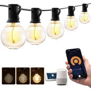 XMCOSY+ Outdoor String Lights, Smart Patio Lights 100Ft Dimmable Outdoor Lights Warm White, 50 G40 LED Bulbs, WiFi String Lights for Outside, Work with Alexa, APP Control, Waterproof Extendable