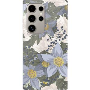 LONLI Hue - for Samsung Galaxy S24 Ultra Phone Case - [360 Shock-Absorbent Bumper | Cute, Unique and Aesthetic Phone Cover for Girls and Women] - Blue Flower