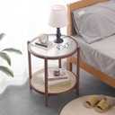 Tiita Rattan Coffee Table, Round End Table, 19.7Inch Modern Side Table, Small Bamboo Living Room Side Table, Glass Sofa End Table for Balcony and Office Outdoor/Indoor (
Walnut
)