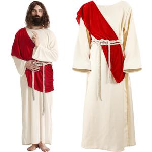 Jesus Costume Adult Men Biblical Christ Robe Saint Religious Outfit Scarf Waist Rope for Halloween Easter Cosplay