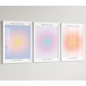 Colorful Abstract Aura Posters for Room Aesthetic 3 Piece Aura Gradient Spiritual Affirmation Canvas Wall Art Positive Energy Painting Danish Pastel Room Wall Decor for Bedroom Yoga 12x16in Unframed (Pink)