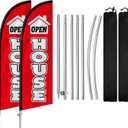 2 Pack Open House Flags, 8FT Open House Signs for Real Estate with Flagpole Kit, Ground Stake, Open House Feather Flag Banner for Events, Advertising, Indicators, Outdoor Advertising (red)