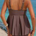 Aleumdr Slimming Swimsuits for Women High Waisted Tummy Control Tankini Set Push Up Bandeau 2 Piece Bathing Suit Dark Brown Large