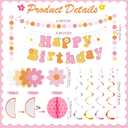 Pasimy Groovy Party Decorations Daisy Birthday Banner Garland Boho Flower Happy Birthday Decor Retro Hippie Hanging Swirls Streamer Groovy Honeycomb Balls Dot Garland Banner for Boho Party Supplies