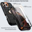 for iPhone 16 Pro Case with Belt Clip Holster,2X Screen Protectors,Heavy Duty Shockproof Drop Protection Military Grade 3 Layers Full Covered Rugged Durable Phone Cover with Kickstand 6.3“ (Black)
